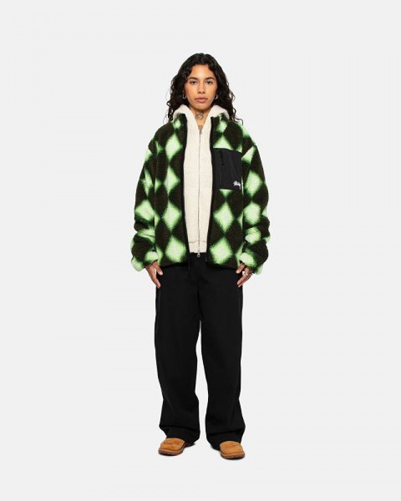 Green Stussy Sherpa Reversible Jackets | 6314IDVHX