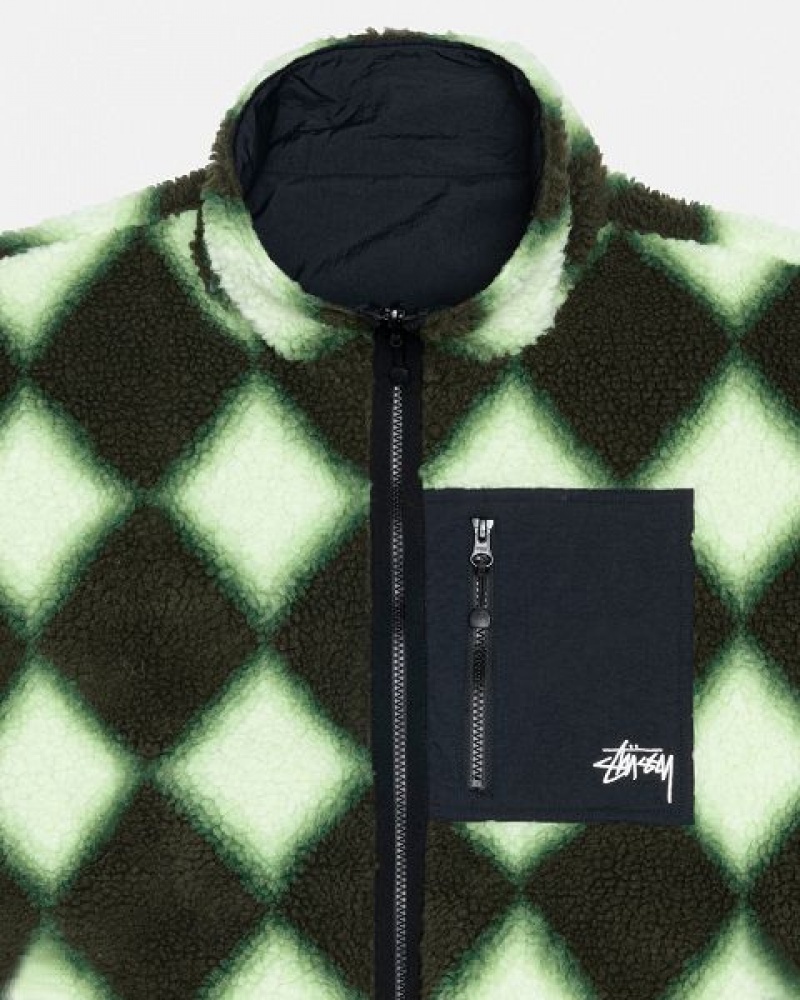 Green Stussy Sherpa Reversible Jackets | 6314IDVHX