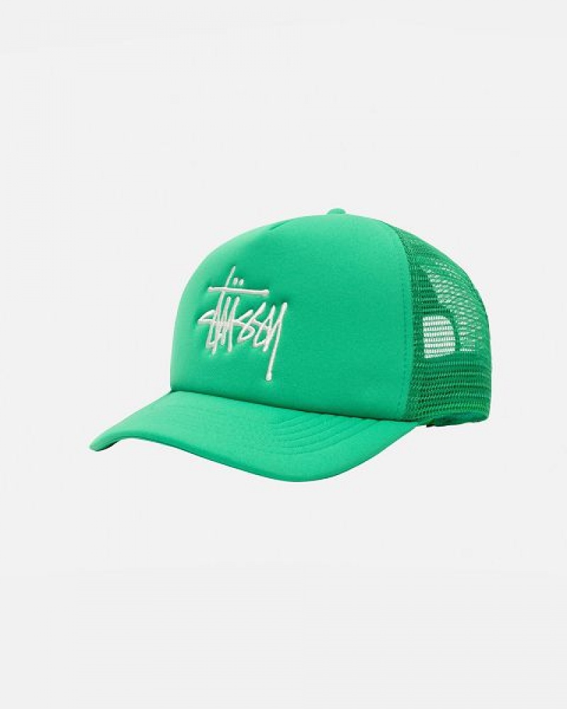 Green Stussy Trucker Big Basic Snapback Caps | 4639OXIEF