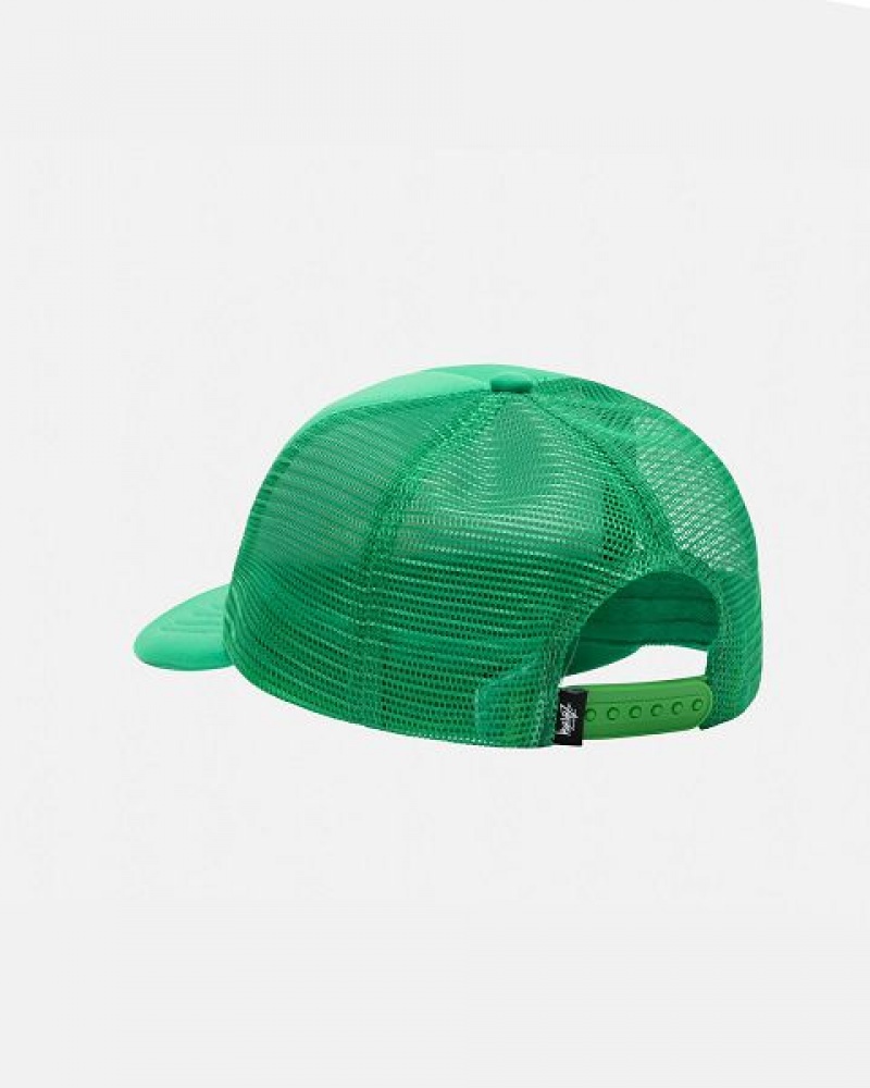 Green Stussy Trucker Big Basic Snapback Caps | 4639OXIEF