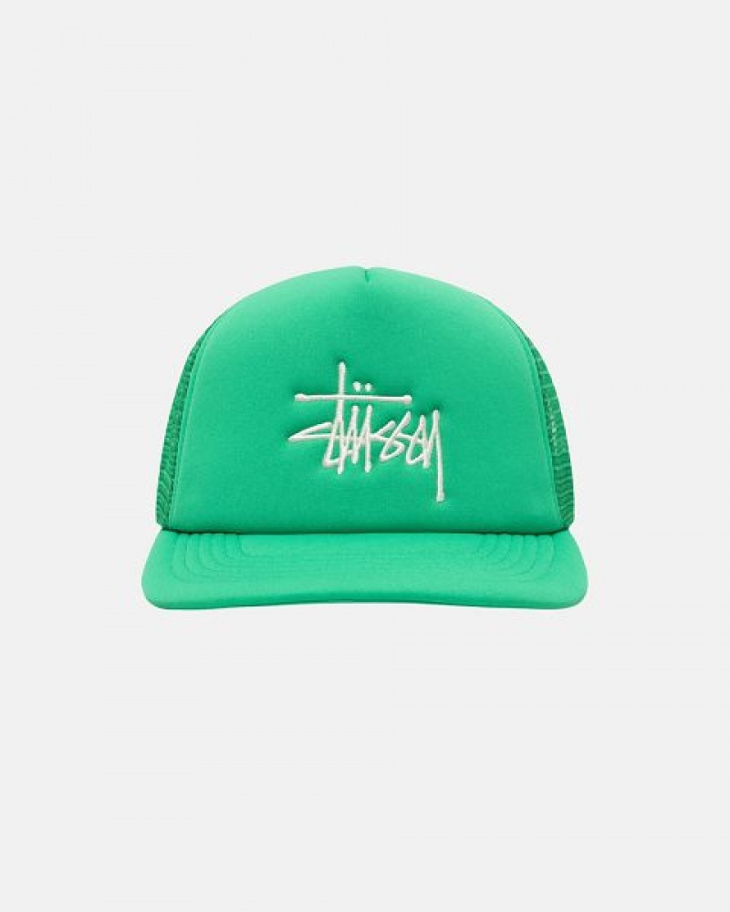 Green Stussy Trucker Big Basic Snapback Caps | 4639OXIEF