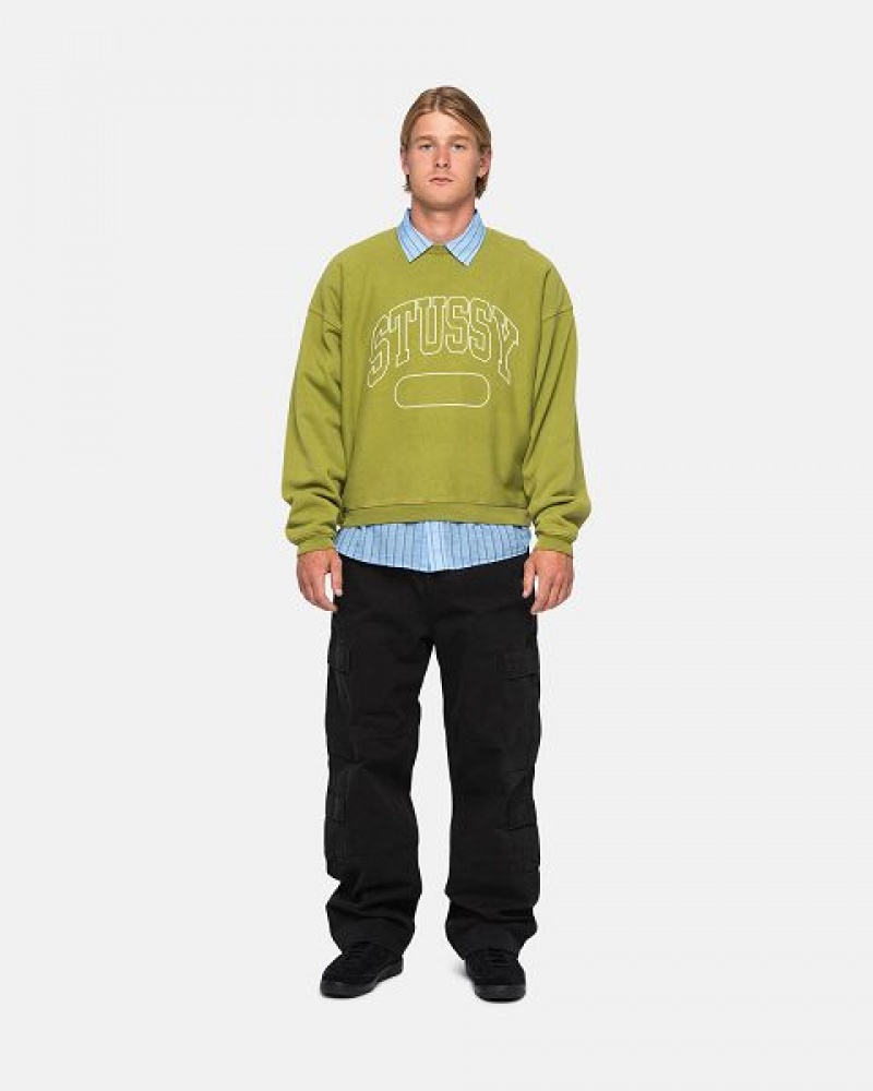 Green Stussy Varsity Oversized Crew Sweatshirts | 2105NPELW