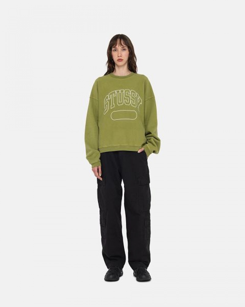 Green Stussy Varsity Oversized Crew Sweatshirts | 2105NPELW