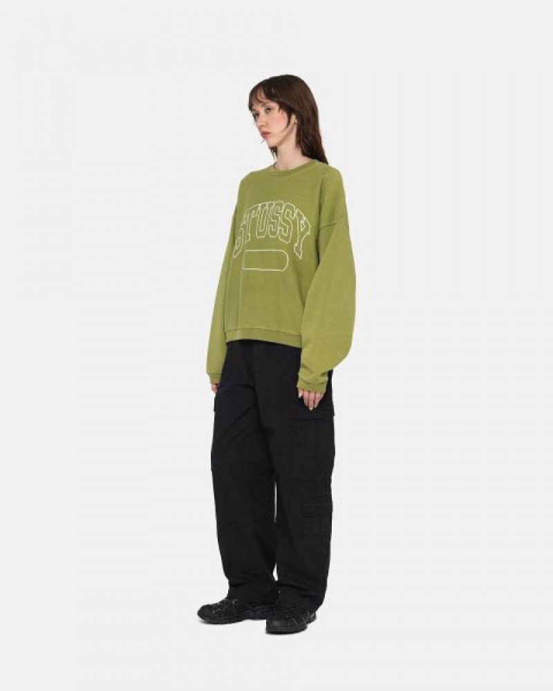 Green Stussy Varsity Oversized Crew Sweatshirts | 2105NPELW