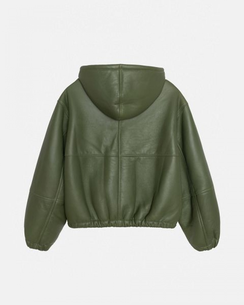 Green Stussy Work Jacket Shearling Denim Jackets | 3970FAONG