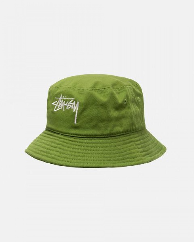 Green / White Stussy Bucket Big Stock Hats | 9316ZDUMF