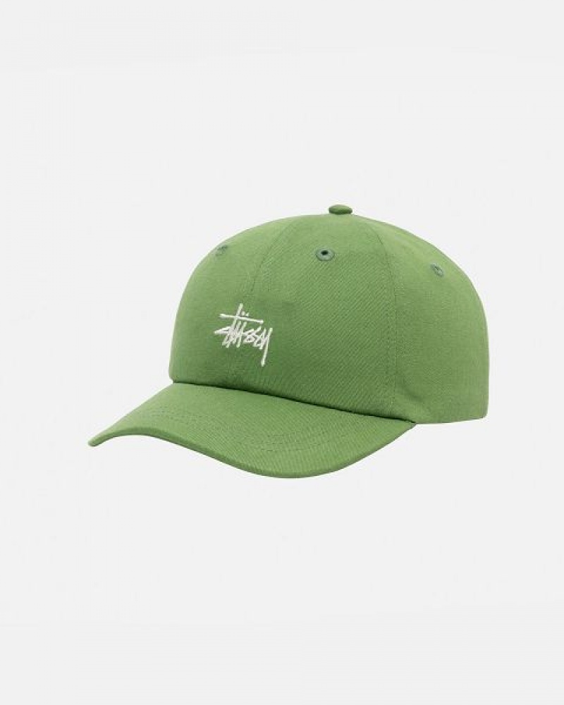 Green / White Stussy Low Pro Basic Stock Strapback Caps | 0631WOQRC