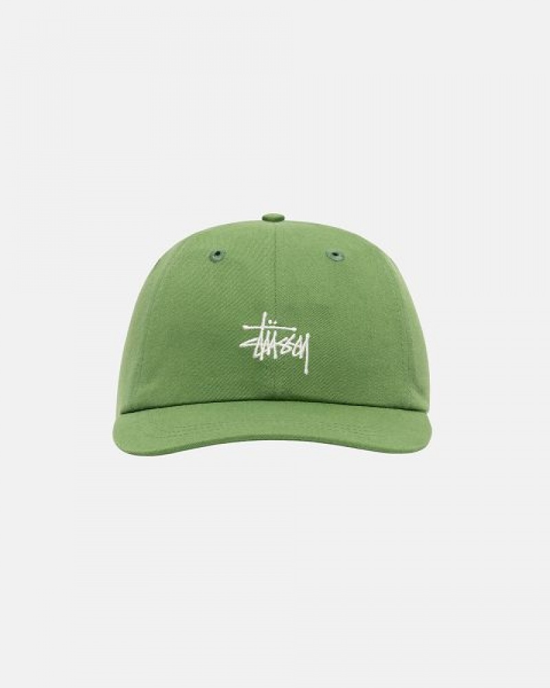 Green / White Stussy Low Pro Basic Stock Strapback Caps | 0631WOQRC