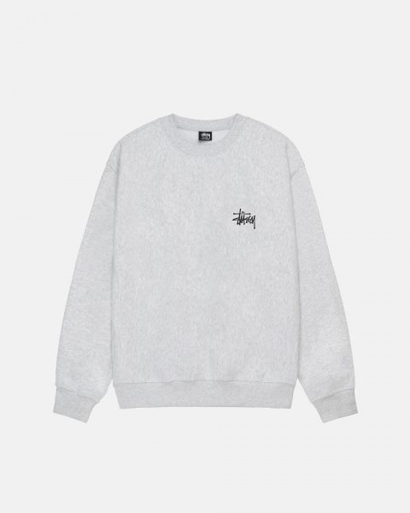 Grey Stussy Basic Crew Sweatshirts | 5861IGWYE