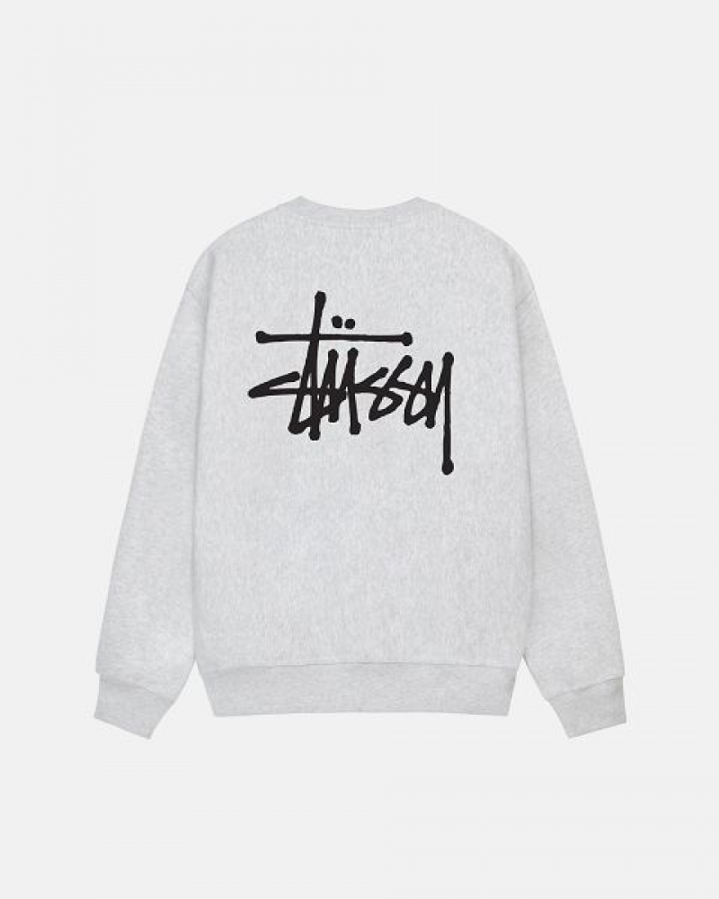 Grey Stussy Basic Crew Sweatshirts | 5861IGWYE