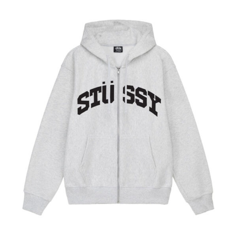 Grey Stussy Block Sport Zip Hoodie | 2086HOUMC