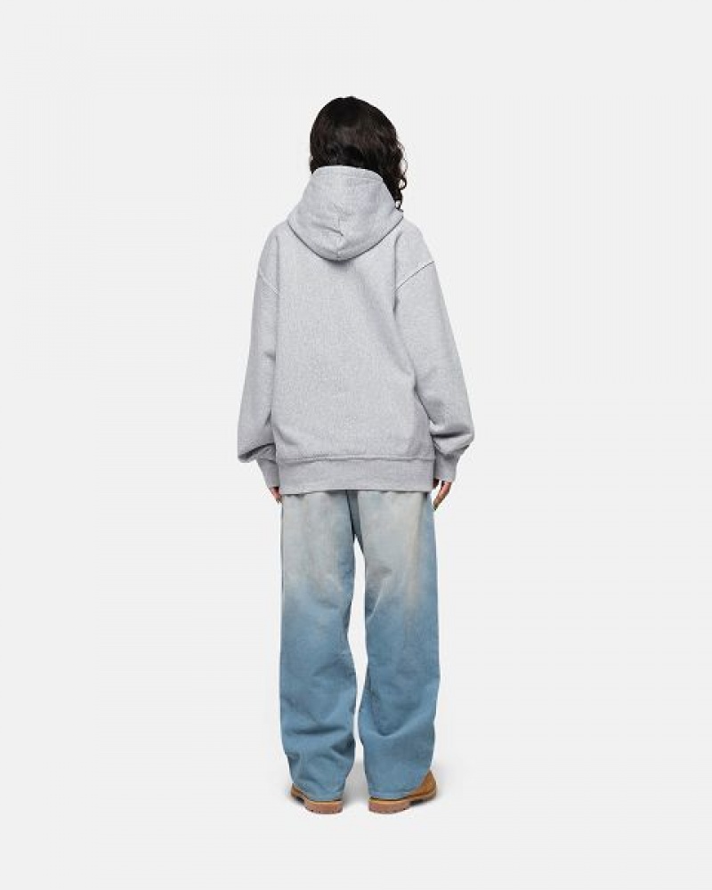 Grey Stussy Contrast Stitch Label Hoodie | 3729YQGUF