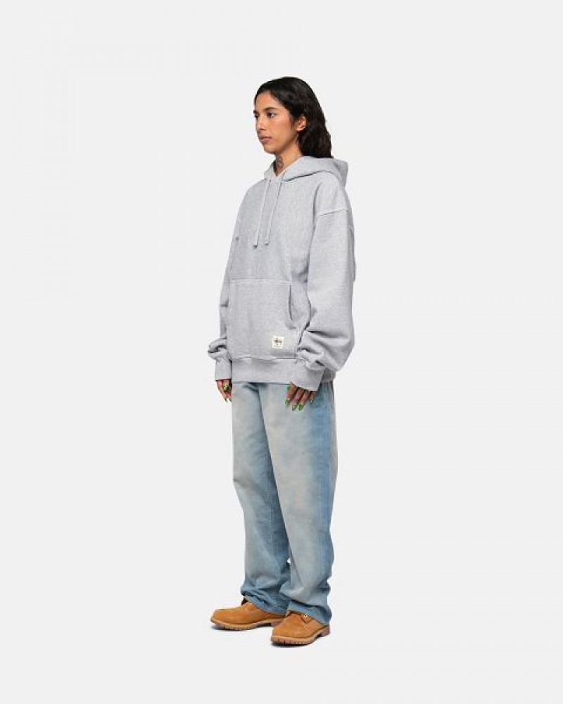 Grey Stussy Contrast Stitch Label Hoodie | 3729YQGUF