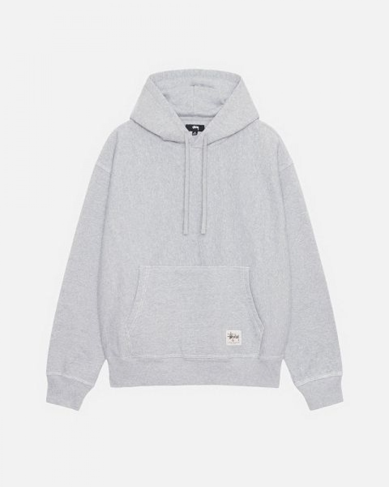 Grey Stussy Contrast Stitch Label Hoodie | 3729YQGUF