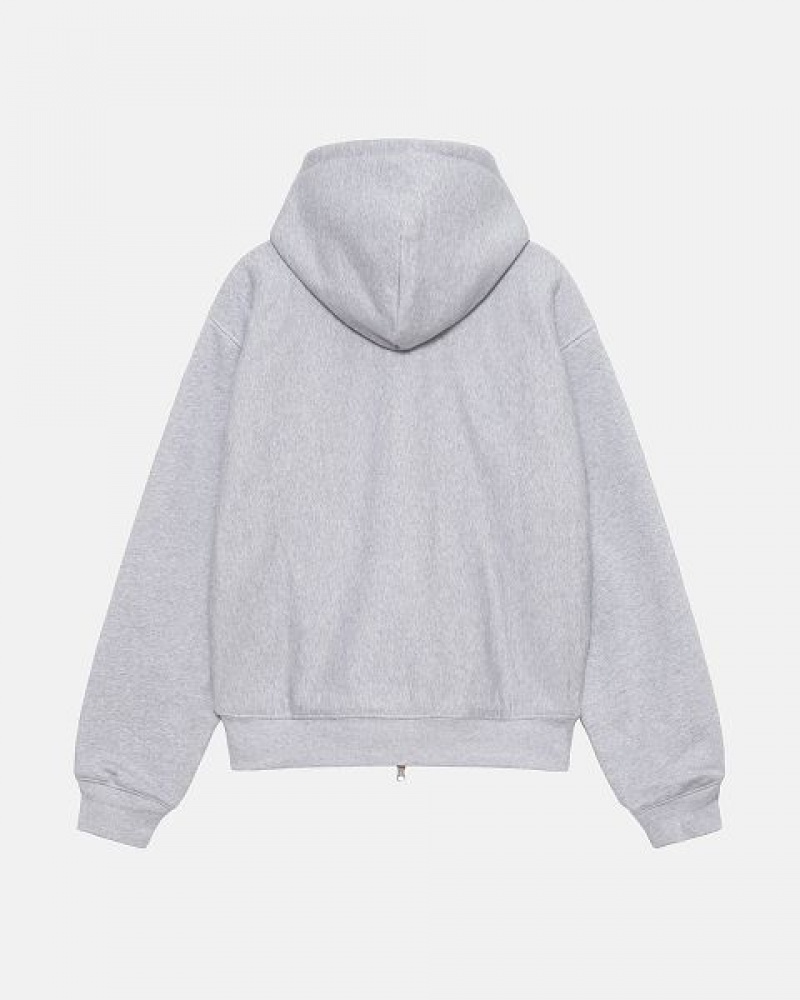 Grey Stussy Double Face Label Zip Hoodie | 7643YPVEK