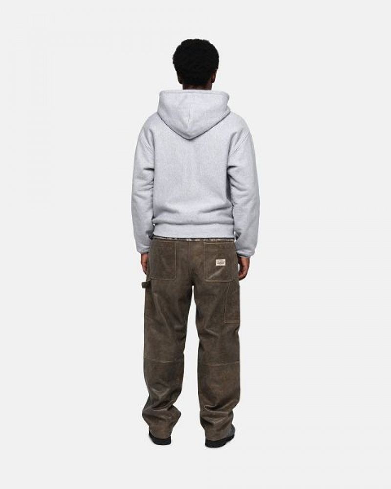 Grey Stussy Double Face Label Zip Hoodie | 7643YPVEK