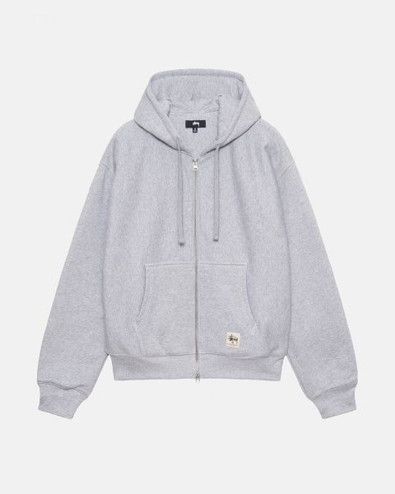 Grey Stussy Double Face Label Zip Hoodie | 7643YPVEK