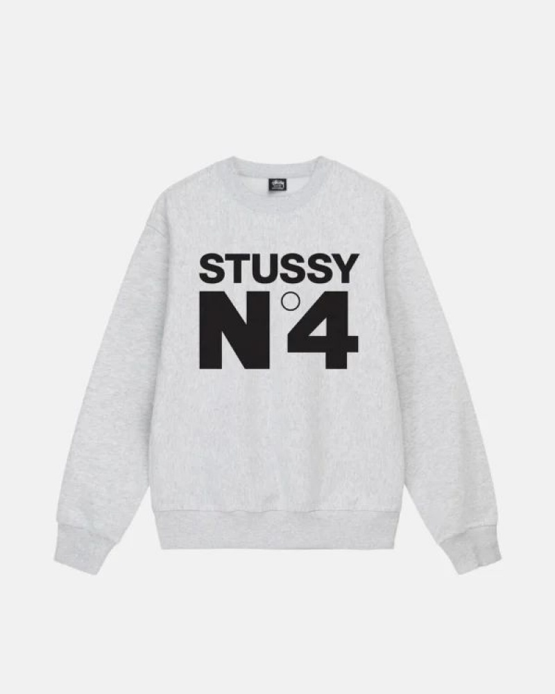 Grey Stussy No.4 Crew Sweatshirts | 6415JZASW