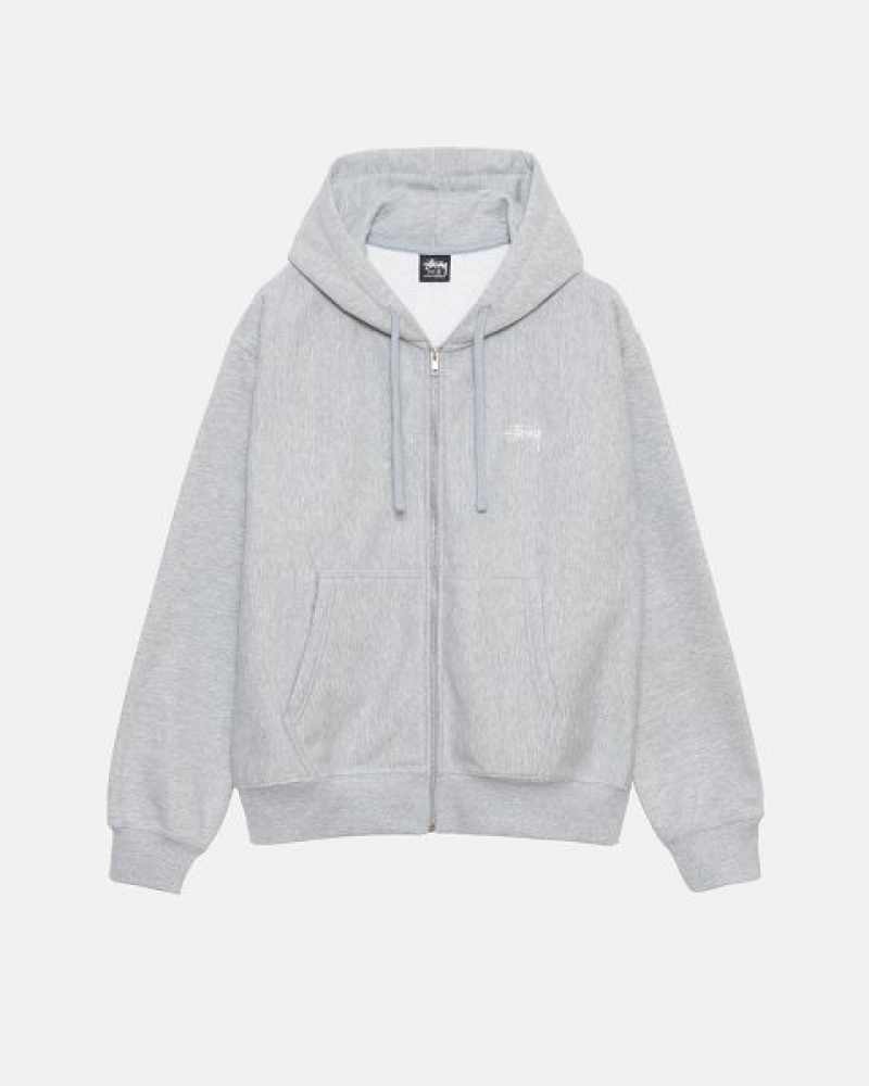 Grey Stussy Stock Logo Zip Hoodie | 9748VBGER