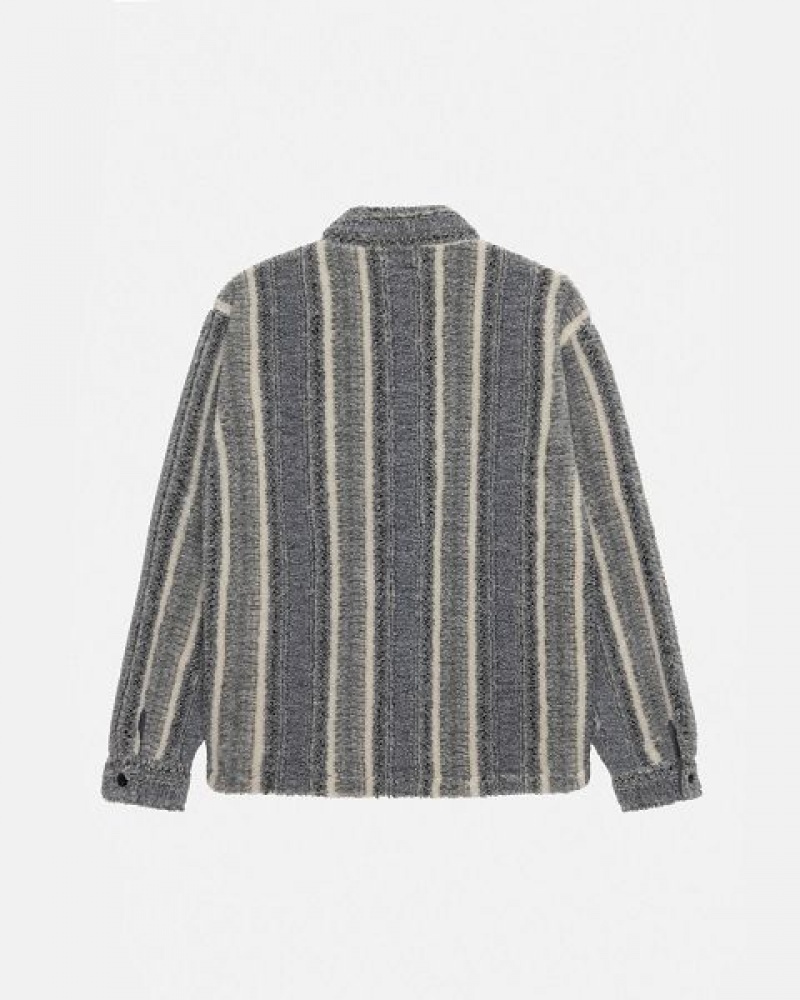 Grey Stussy Striped Sherpa Shirts | 2561QAZPN