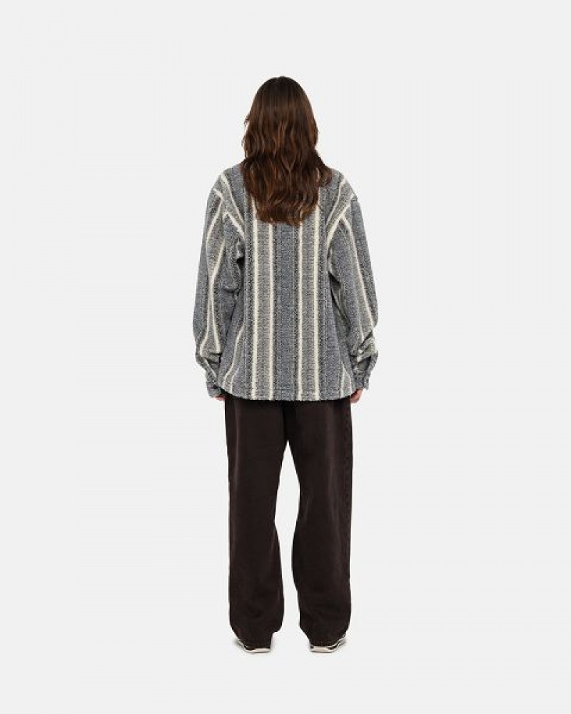 Grey Stussy Striped Sherpa Shirts | 2561QAZPN