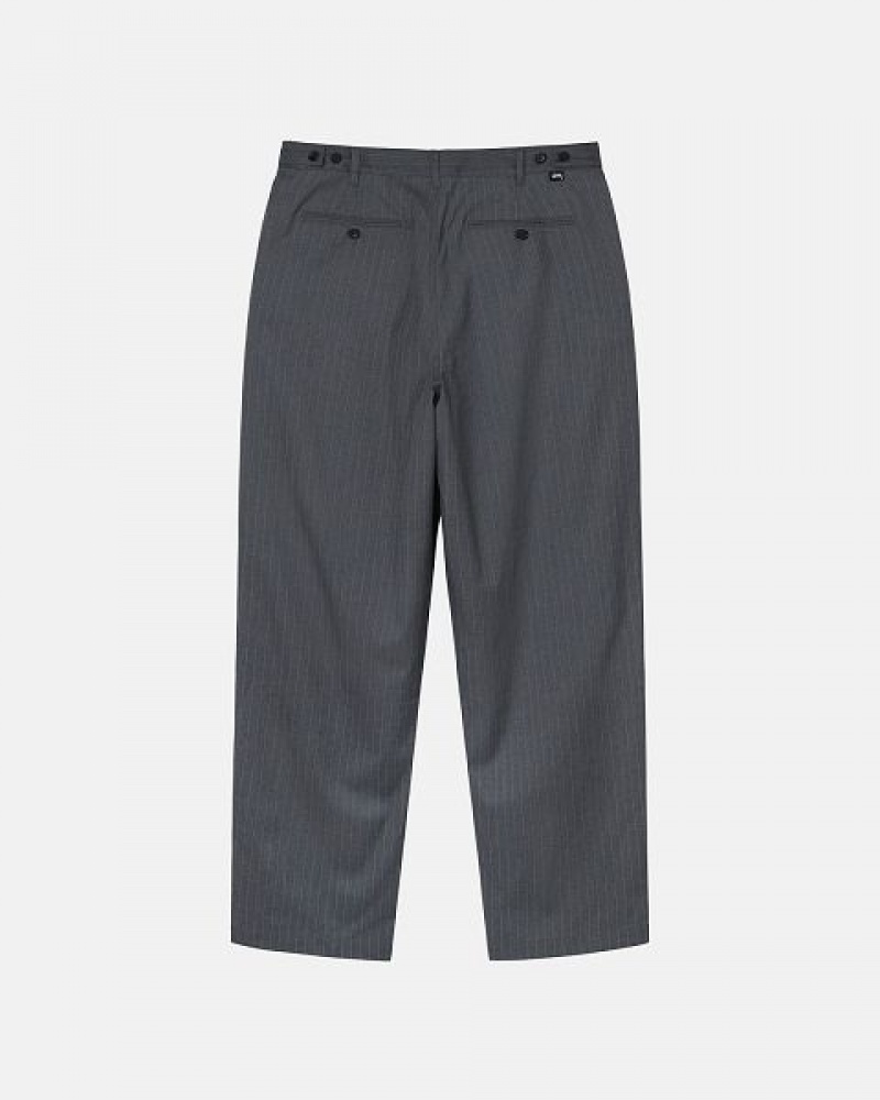 Grey Stussy Striped Volume Pleated Pants | 0479BTNOR