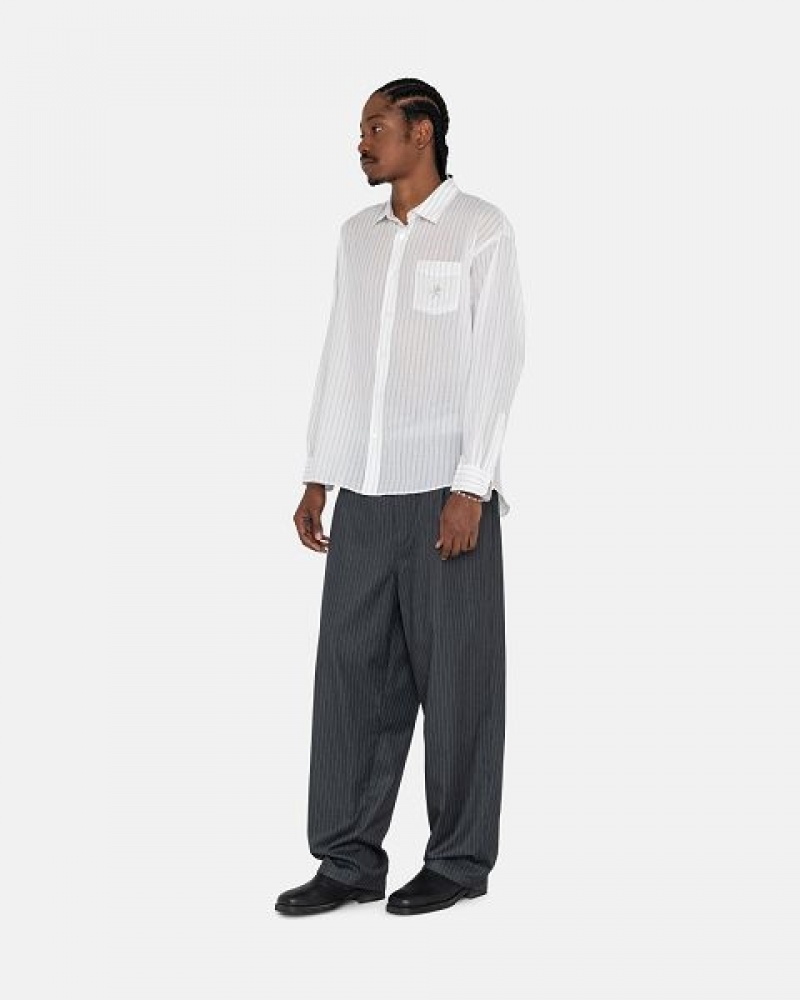 Grey Stussy Striped Volume Pleated Pants | 0479BTNOR