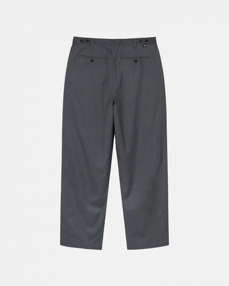 Grey Stussy Striped Volume Pleated Trouser Pants | 5490HXENC