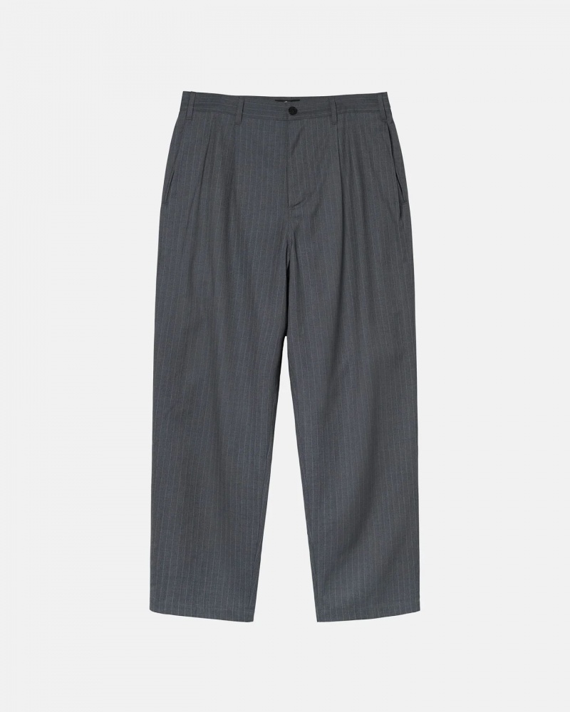 Grey Stussy Striped Volume Pleated Trouser Pants | 5490HXENC