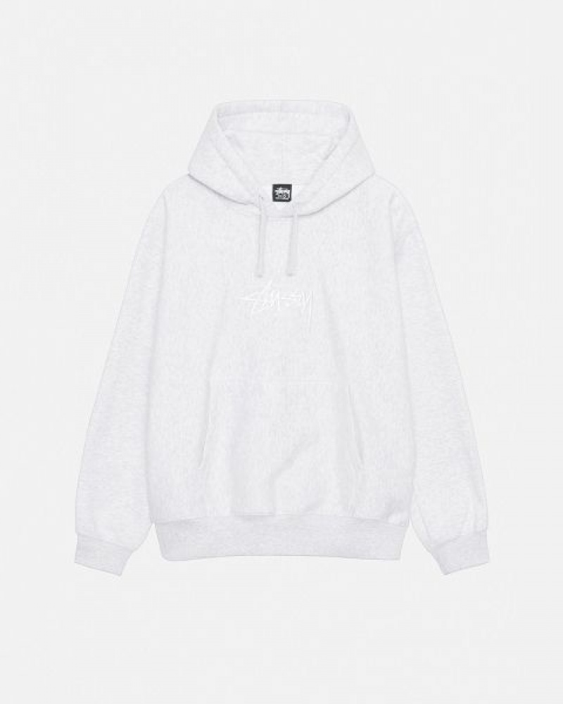 Grey / White Stussy Stock Logo Applique Hoodie | 2340JVADR