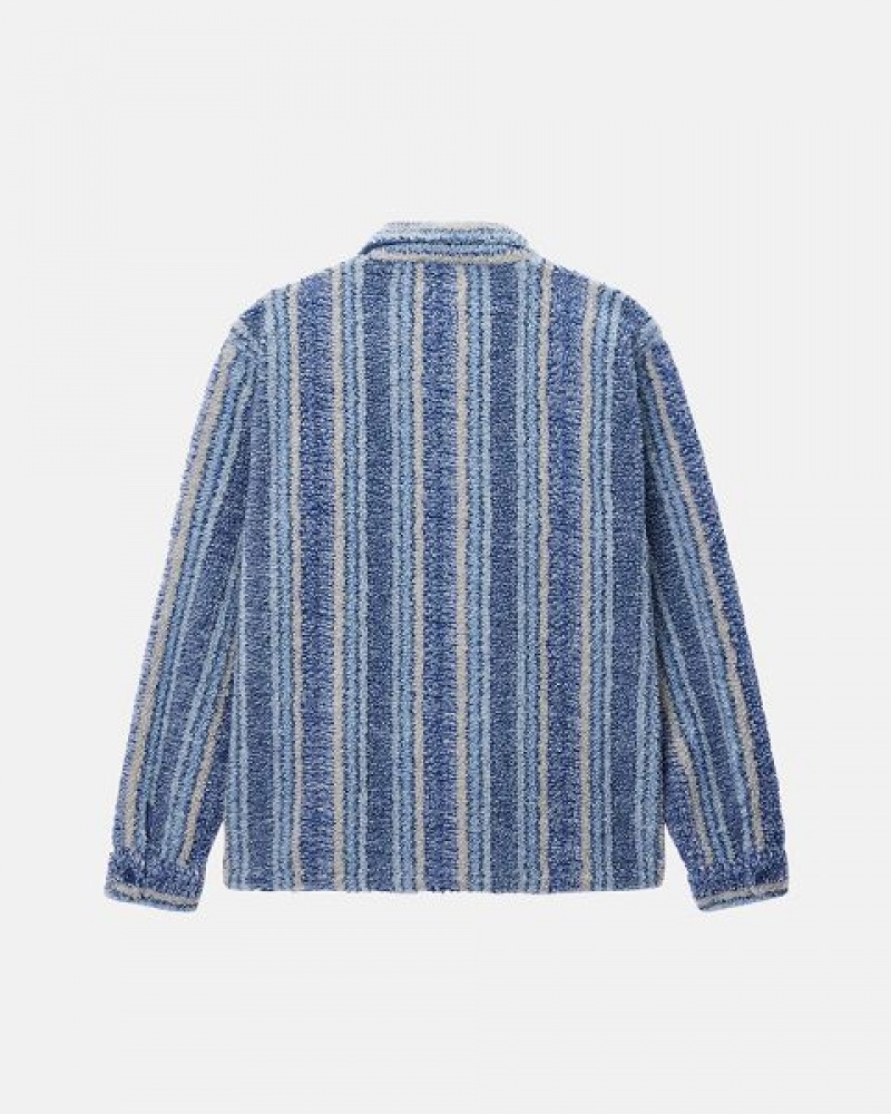 Indigo Stussy Striped Sherpa Shirts | 4962GPUHS