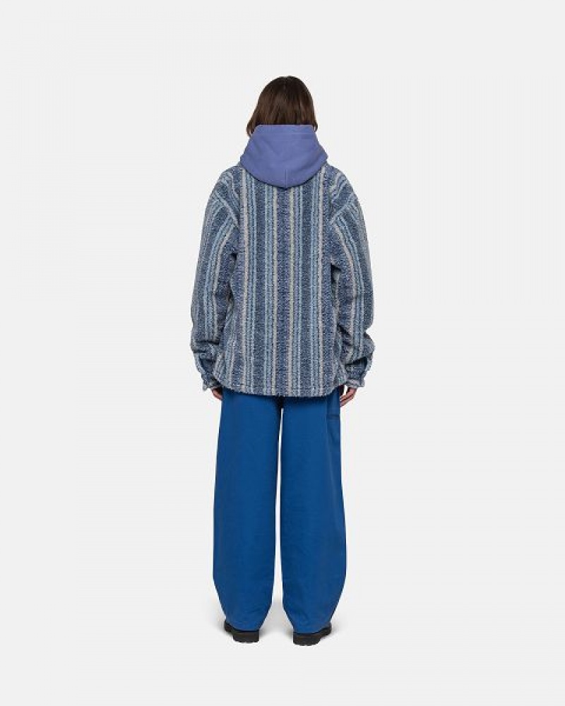 Indigo Stussy Striped Sherpa Shirts | 4962GPUHS