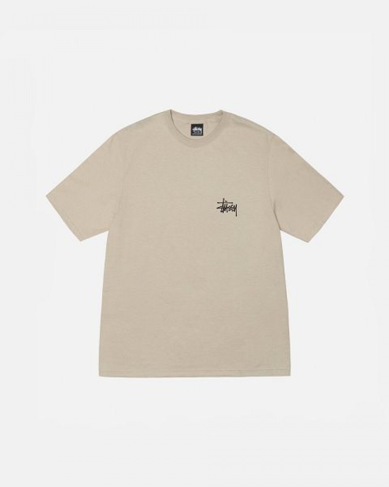 Khaki Stussy Basic T Shirts | 5279OWXBL