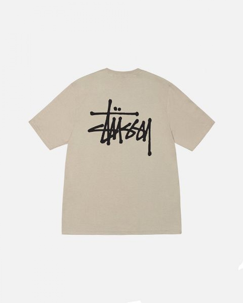 Khaki Stussy Basic T Shirts | 5279OWXBL