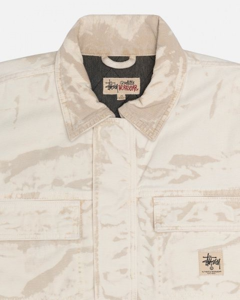 Khaki Stussy Distressed Canvas Shop Jackets | 0693MCBIG