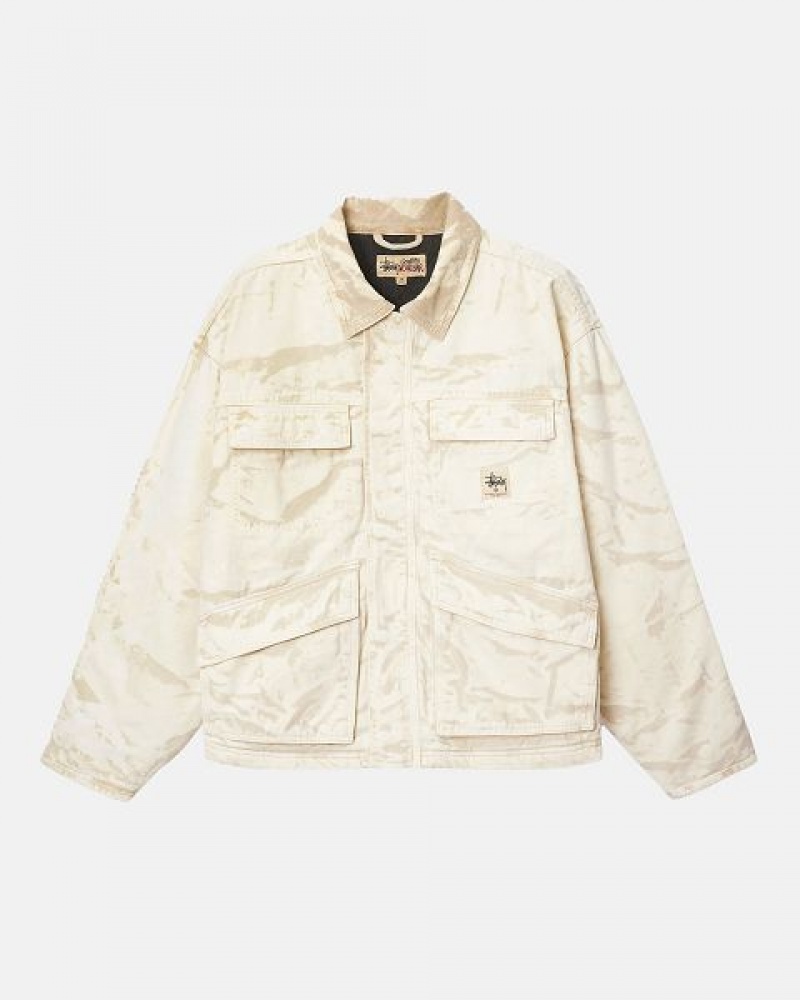 Khaki Stussy Distressed Canvas Shop Jackets | 0693MCBIG