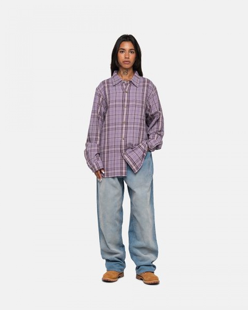 Lavender Stussy Stones Plaid Shirts | 2185QAXOH