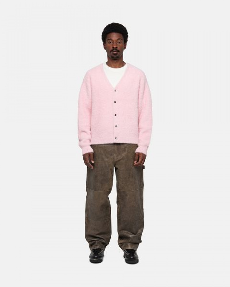 Light Pink Stussy Shaggy Cardigan | 1268WHZXV