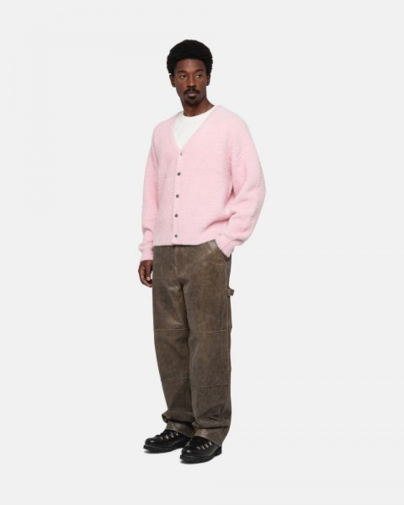 Light Pink Stussy Shaggy Cardigan | 1268WHZXV