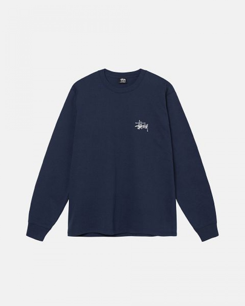 Navy Stussy Basic Ls Sweatshirts | 6132WXIYL