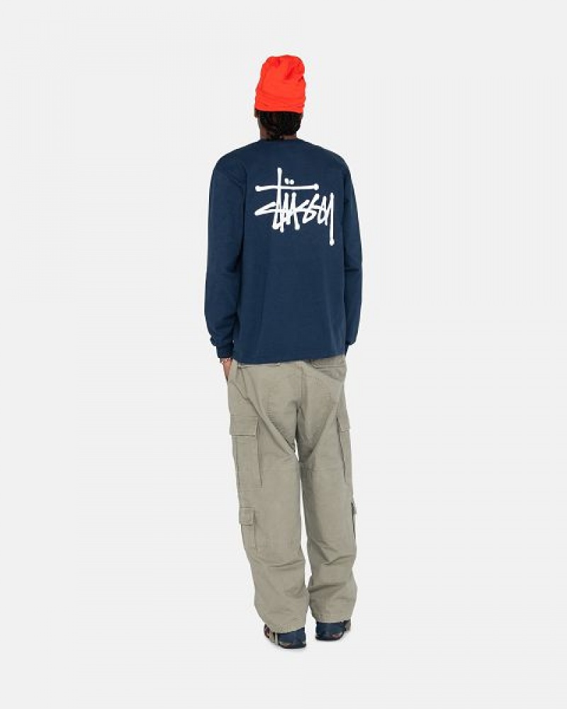 Navy Stussy Basic Ls Sweatshirts | 6132WXIYL