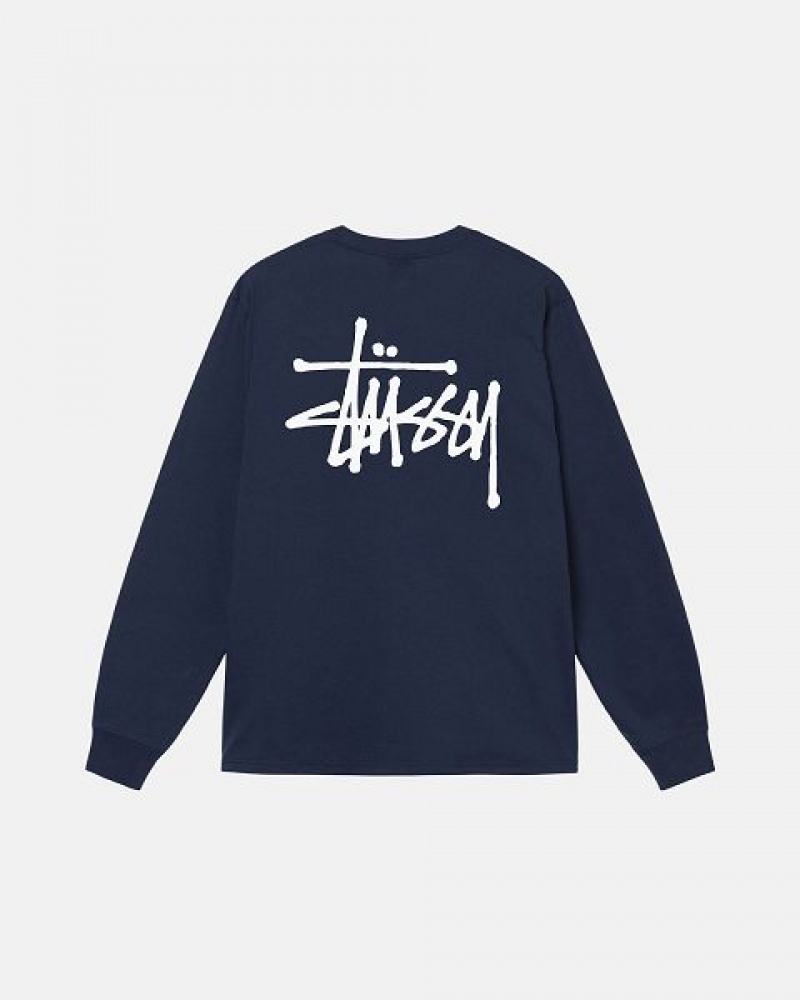 Navy Stussy Basic Ls Sweatshirts | 6132WXIYL