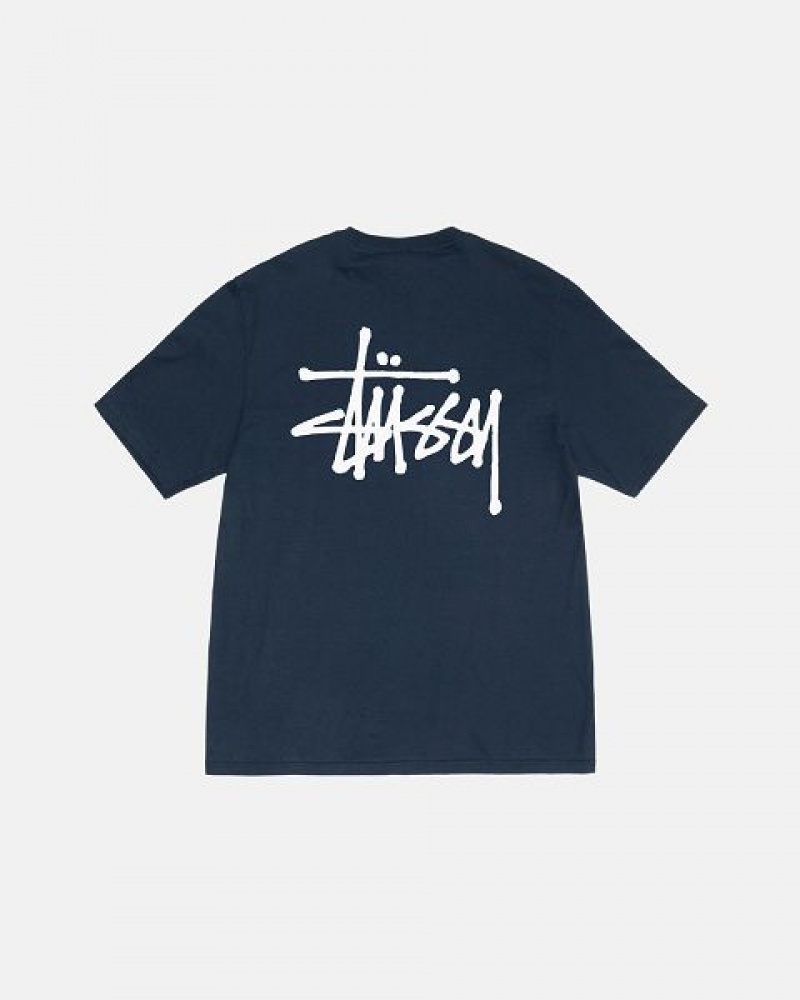 Navy Stussy Basic T Shirts | 7259DRGHE