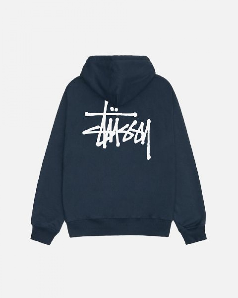 Navy Stussy Basic Zip Hoodie | 0847GIJVM