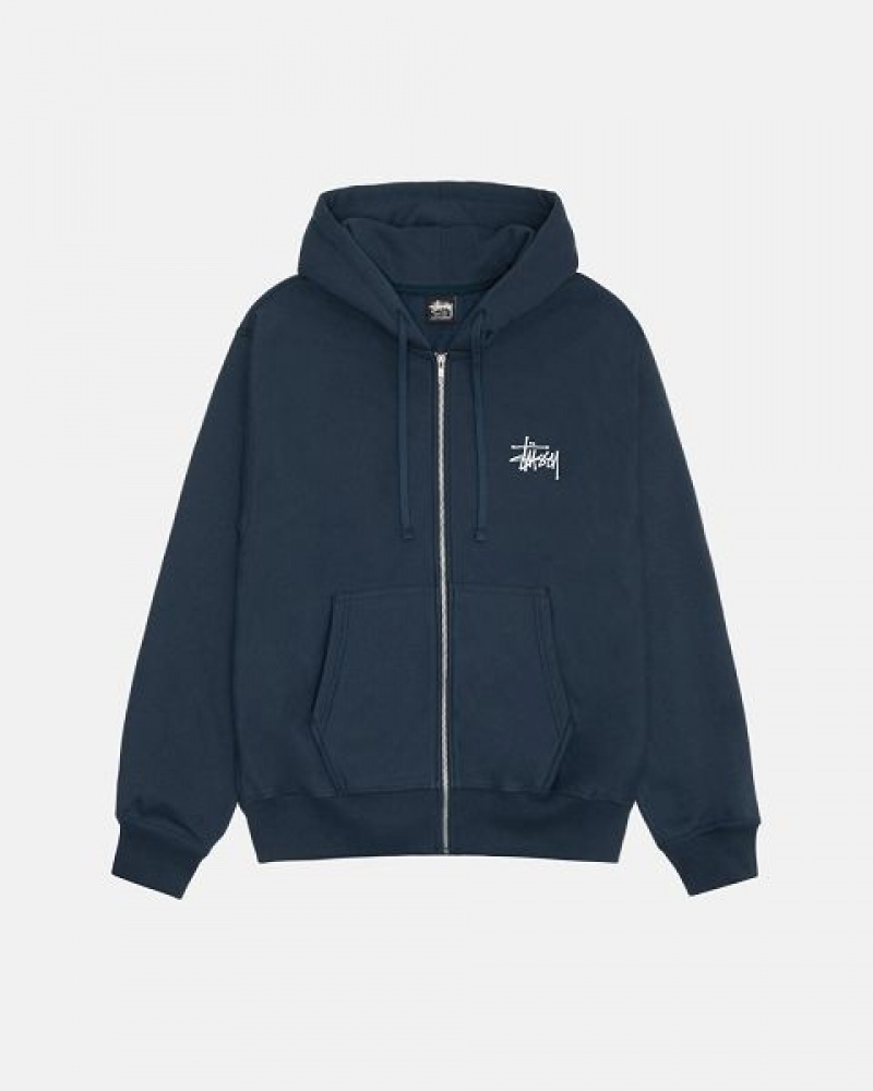 Navy Stussy Basic Zip Hoodie | 0847GIJVM