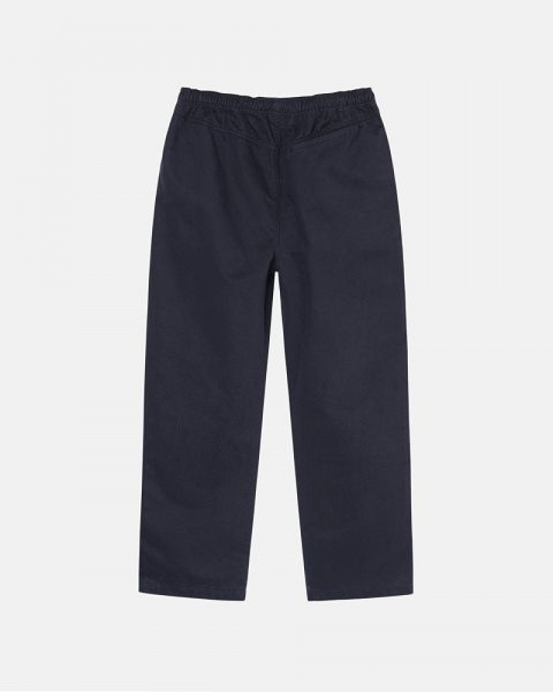 Navy Stussy Beach Brushed Cotton Pants | 2956KIWQZ