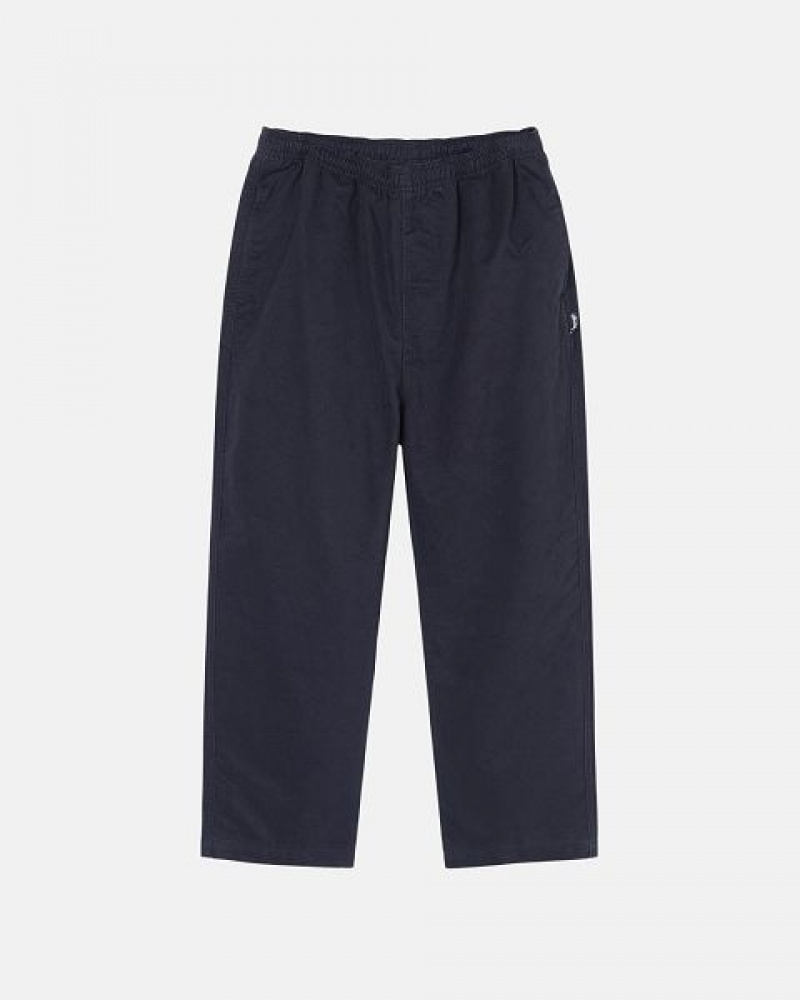 Navy Stussy Beach Brushed Cotton Pants | 2956KIWQZ