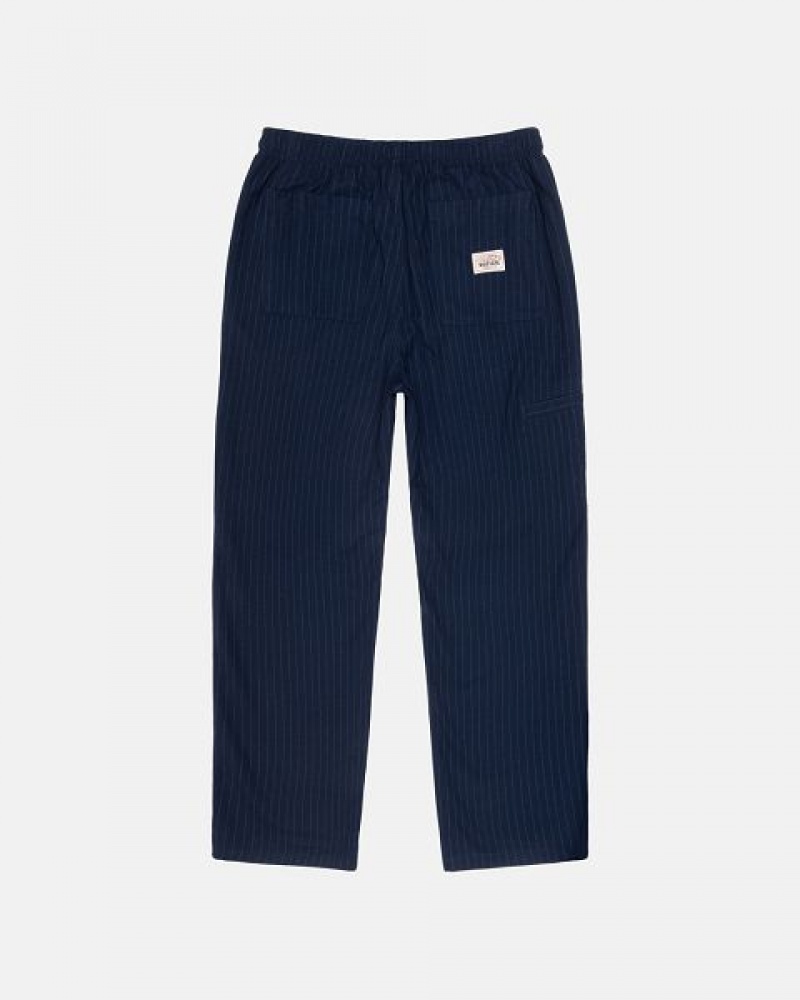 Navy Stussy Beach Wool Stripe Pants | 7639GUKLP