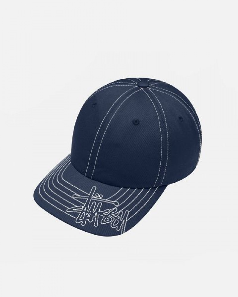 Navy Stussy Low Pro Basic Stitch Strapback Caps | 3956AGRXN