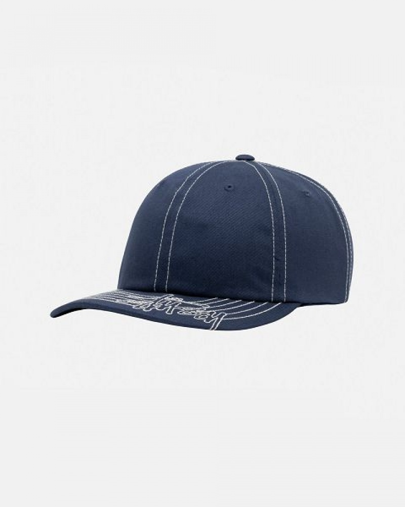 Navy Stussy Low Pro Basic Stitch Strapback Caps | 3956AGRXN